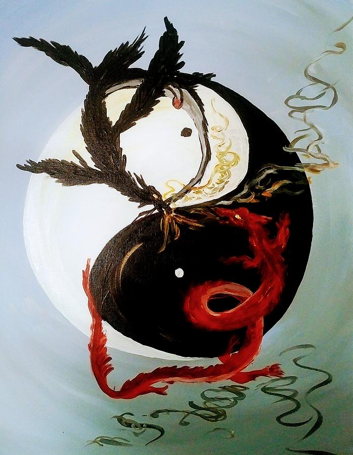 Fantasy Painting - Dragon Ying Yang by Lynne McQueen