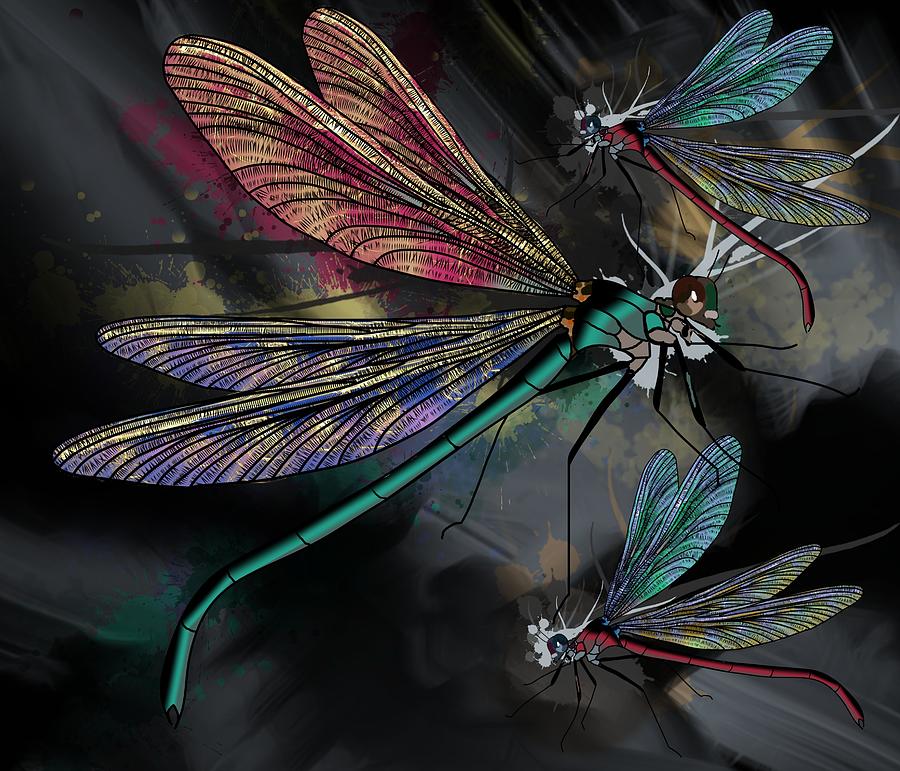 Dragonflies Whimsy Digital Art by Joan Stratton