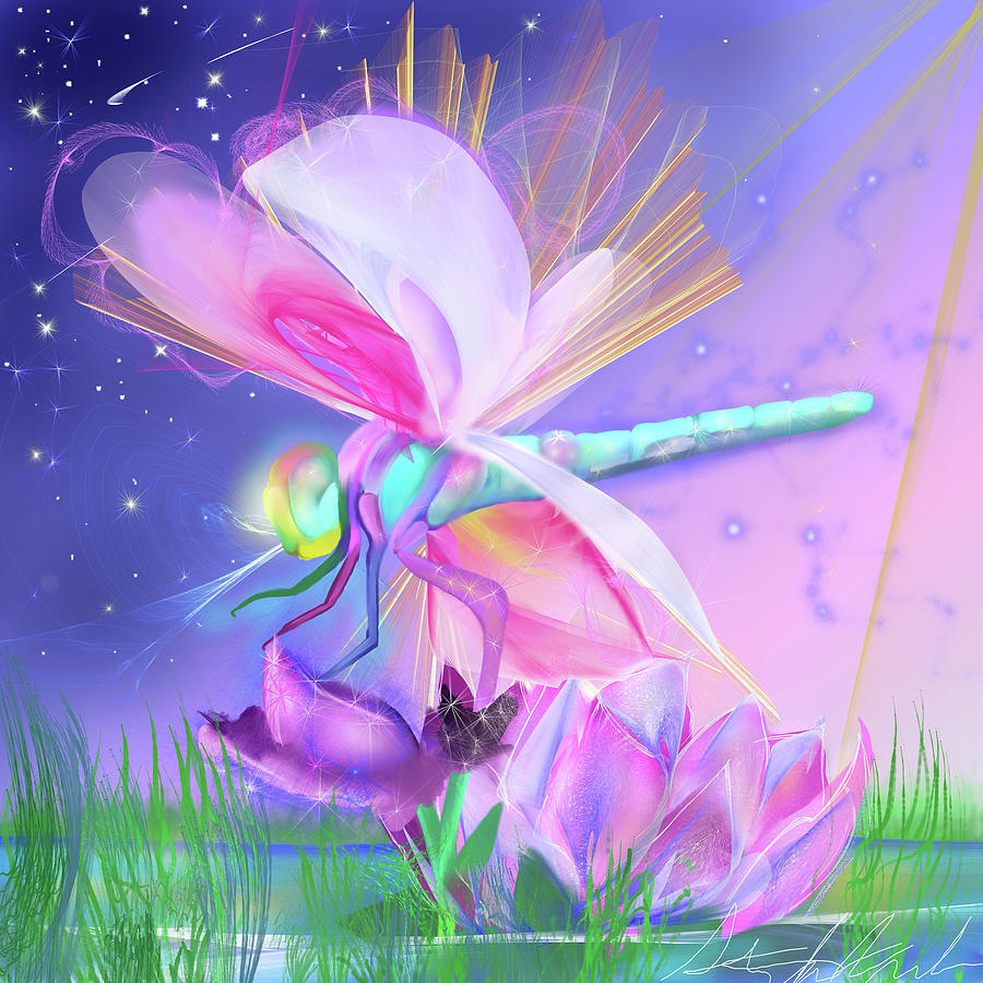 Flowers Still Life Painting - Dragonfly Lotus by Stephanie Analah