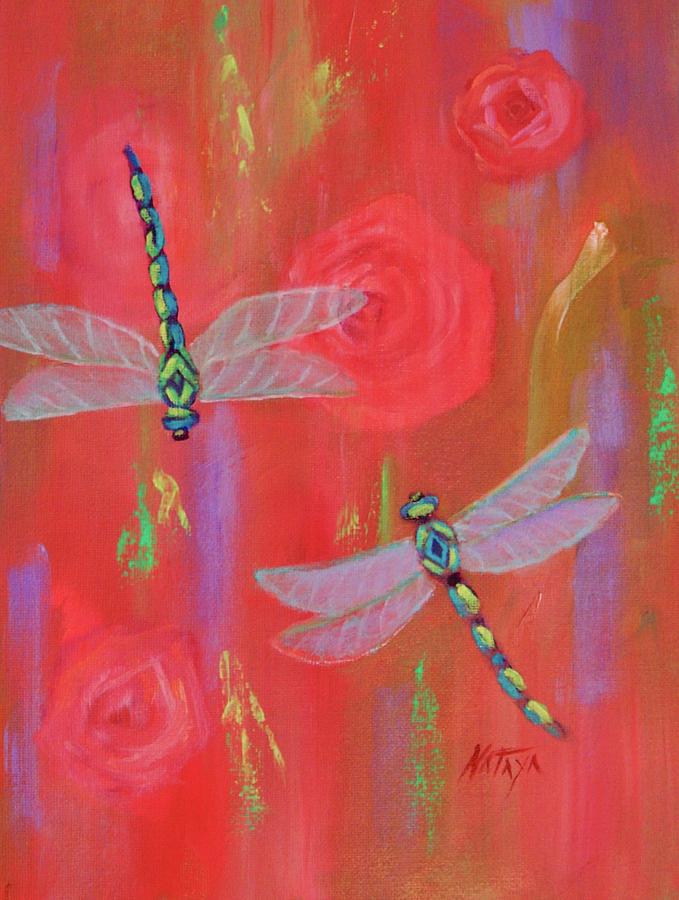 Dragonfly N Roses Painting by Nataya Crow