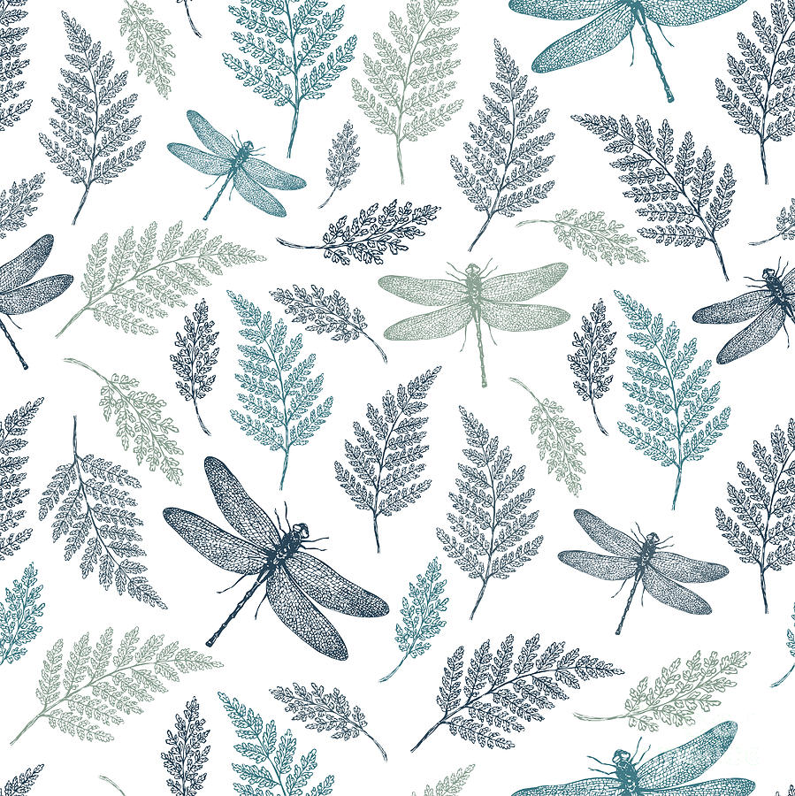 Template Digital Art - Dragonfly Seamless Pattern Fern by Adehoidar Template Digital Art - Dragonfly Seamless Pattern Fern by Adehoidar