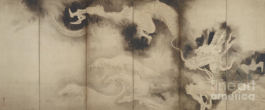 Dragons and Clouds, Edo Period Painting by Tawaraya Sotatsu