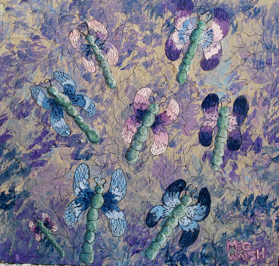 Dragons in indigo and lavender Painting by Megan Walsh