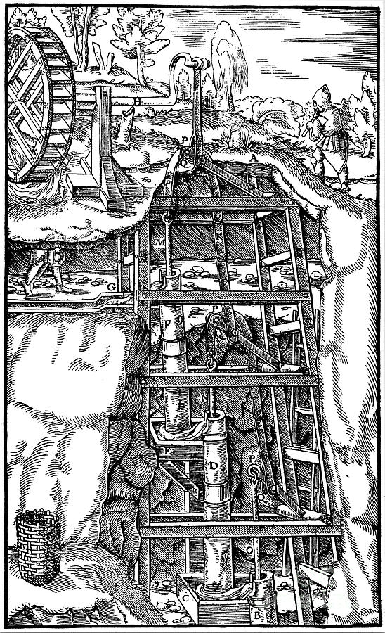 Draining A Mine Using A Series Drawing by Print Collector