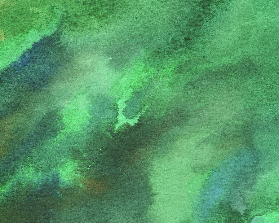 Dramatic Organic Green Abstract In Watercolor Painting