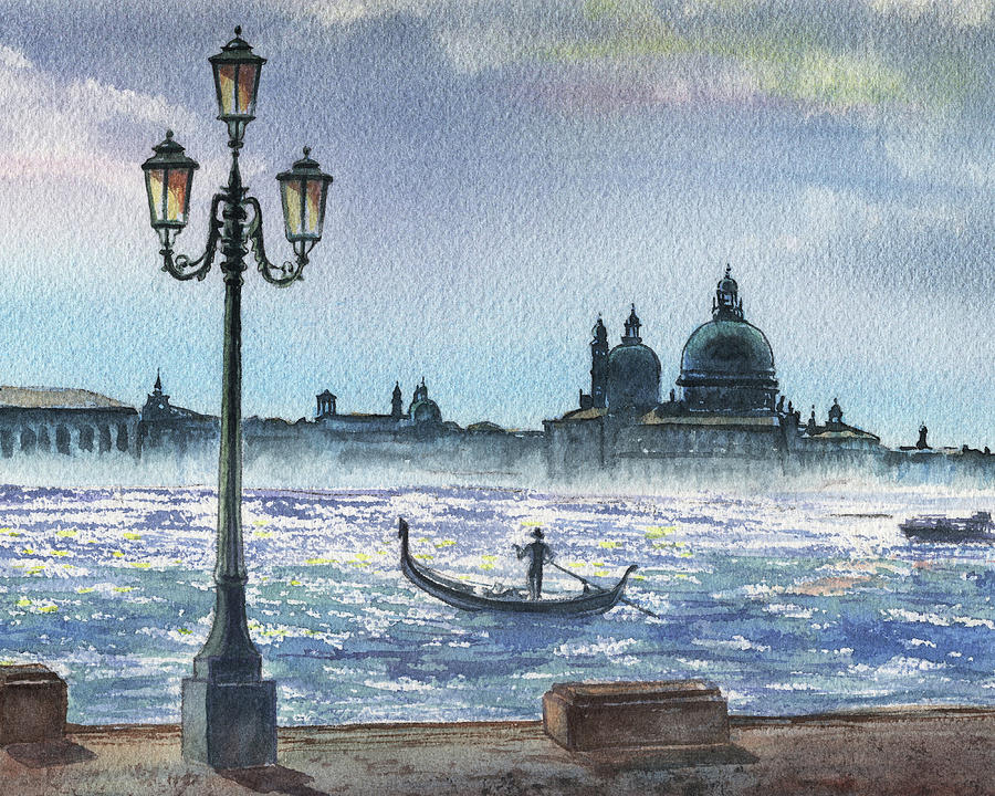 Dramatic Silhoette of Santa Maria Della Salute Venice Italy Painting by Irina Sztukowski