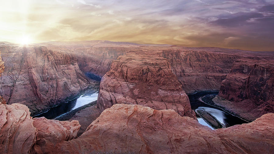 Dramatic Sunset With Sunrays In Horseshoe Bend Photograph