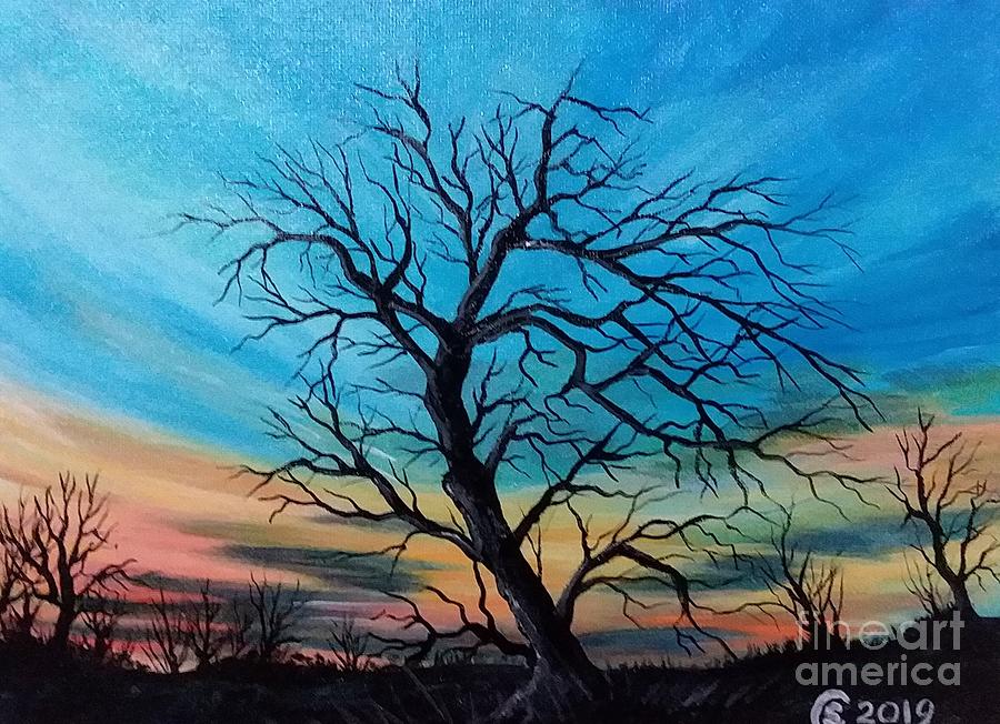 Dramatic Tree Silhouette Painting By Stacy Cobb