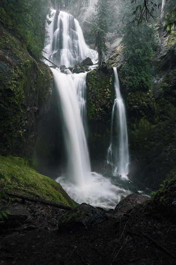 Dramatic Vertical Of Two Tiered Waterfall In Washington Photograph by Cavan Images Dramatic Vertical Of Two Tiered Waterfall In Washington Photograph by Cavan Images