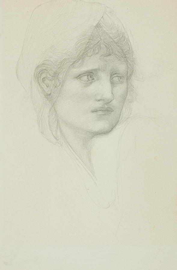 Draped Head, Eyes Looking Toward Right Drawing by Edward Burne-Jones