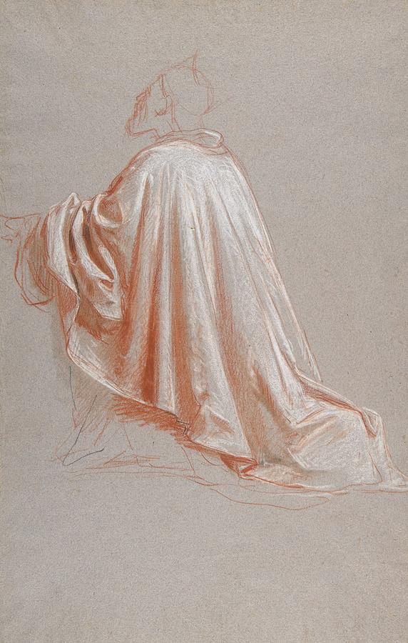 Charcoal Drawing - Drapery Study For A Bishop by Isidore Pils