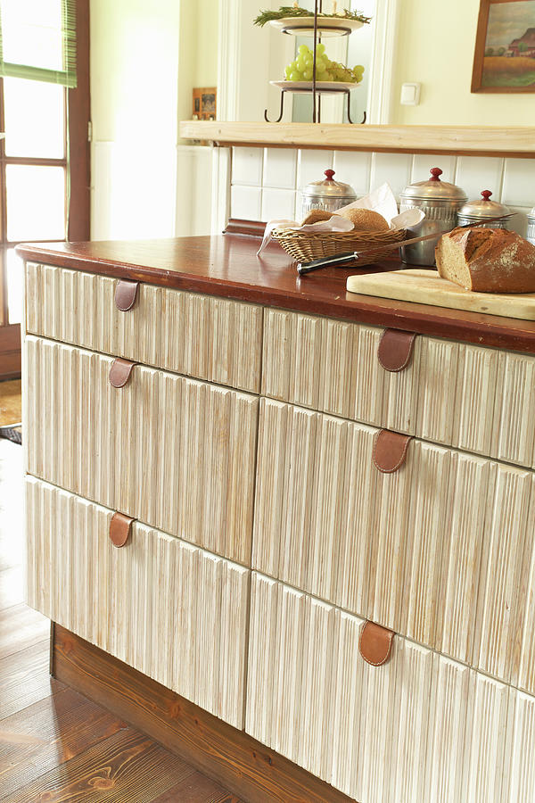 Vintage Photograph - Drawers With Leather Pulls In Rustic Fitted Kitchen by Sven C. Raben