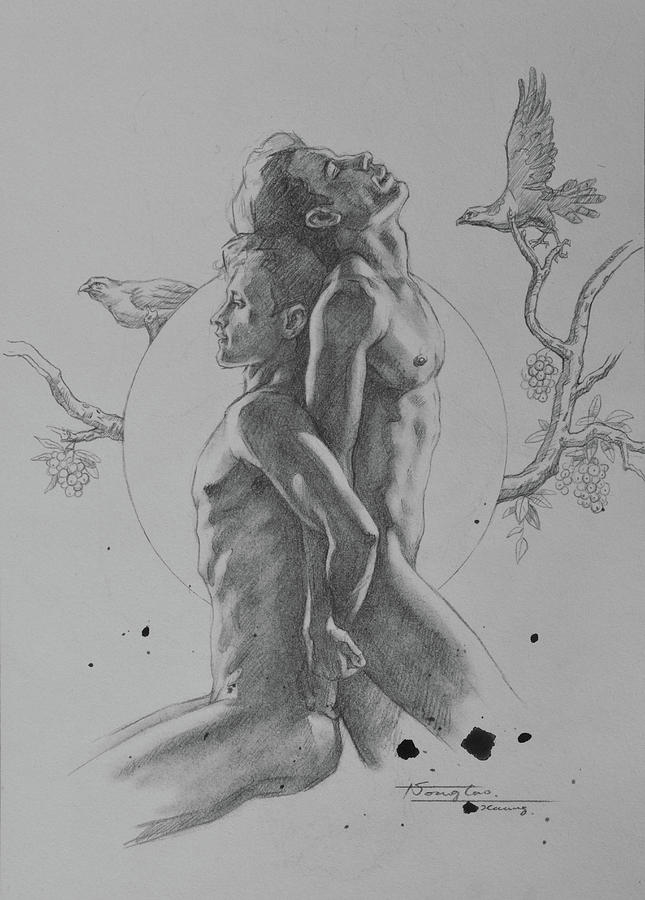 Drawing male nude #181122 Drawing by Hongtao Huang