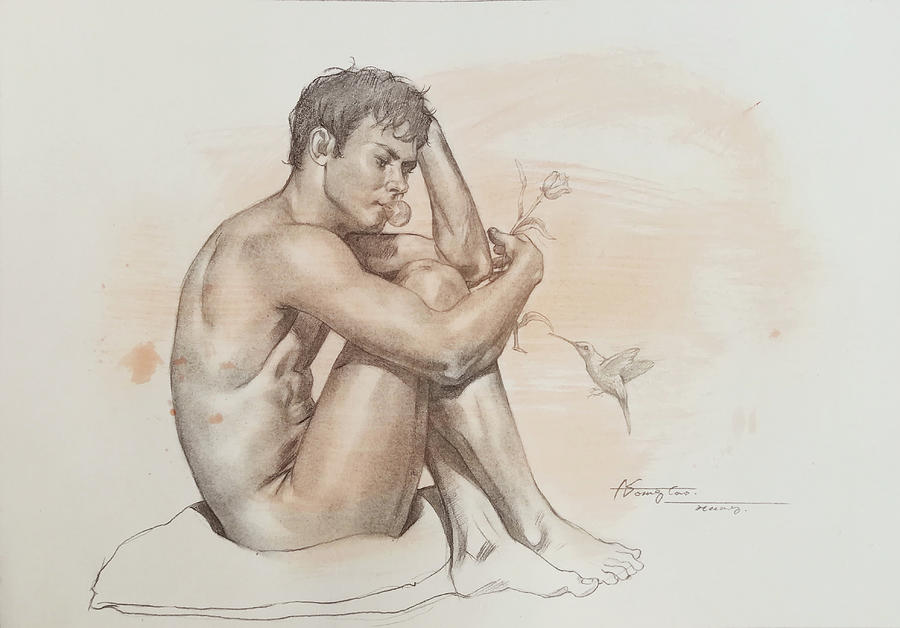 Drawing male nude #181213 Drawing by Hongtao Huang