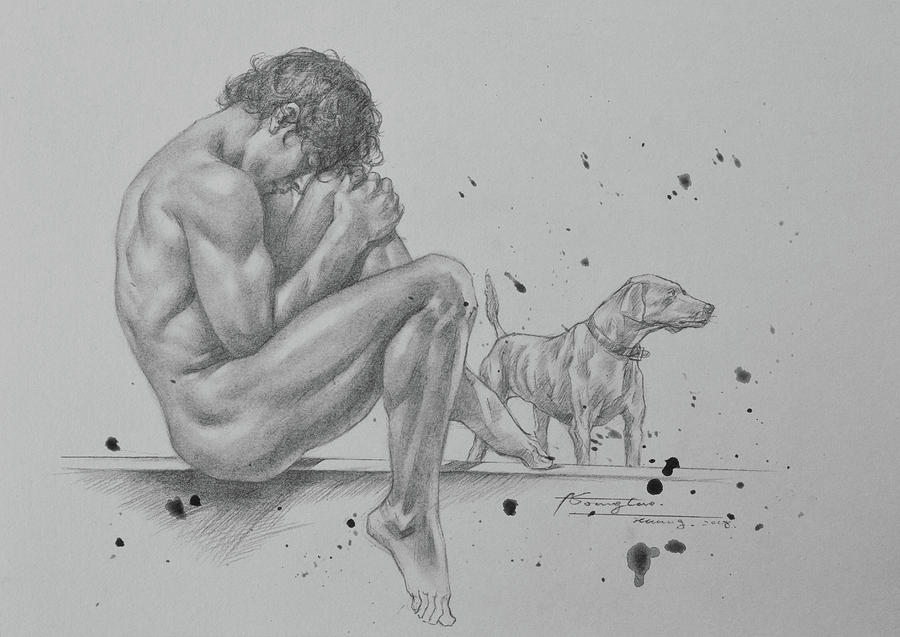 Drawing Male Nude And Dog#18124 Drawing