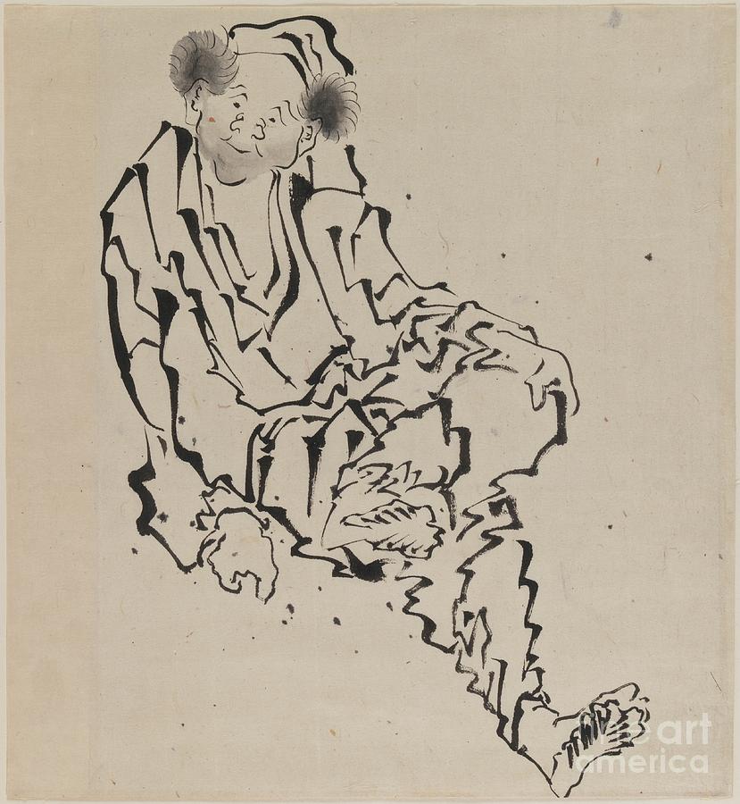 Hokusai Drawing - Drawing Of A Man Seated With Left Leg Resting Over Right Knee by Katsushika Hokusai