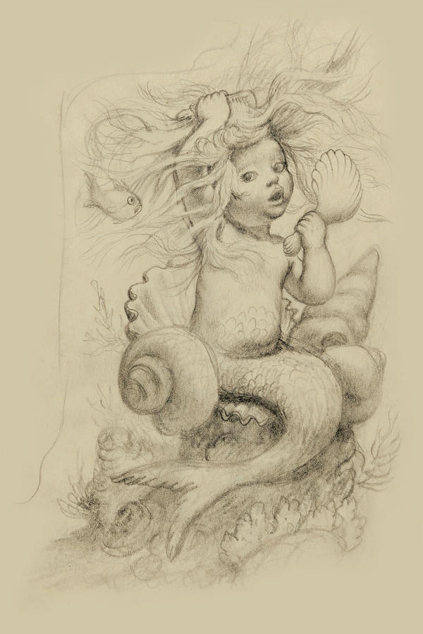 Drawing of a Mermaid Painting by Unknown