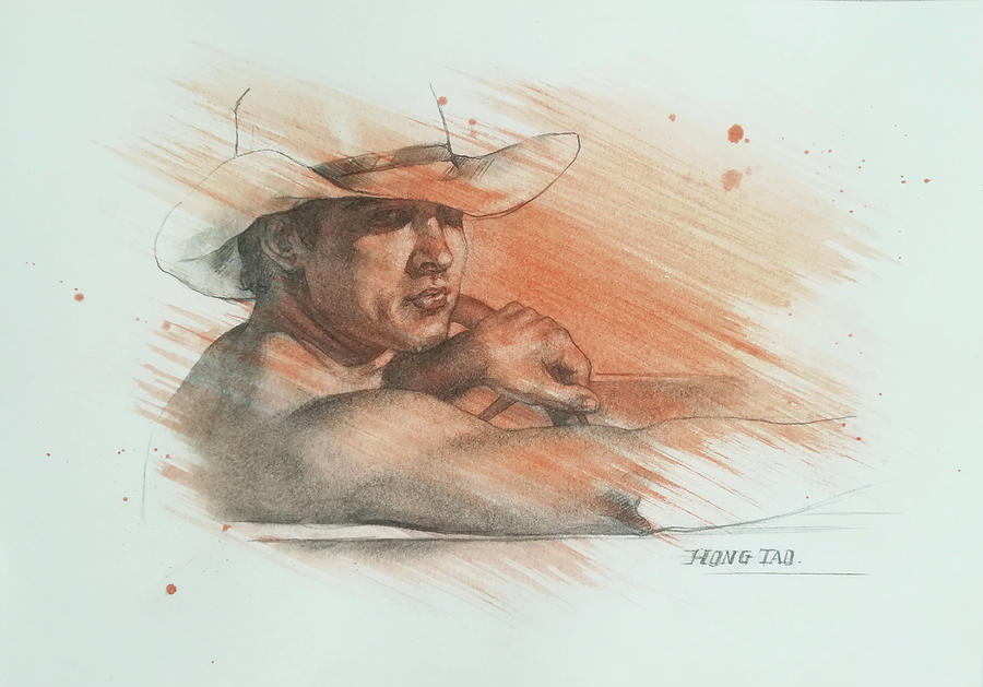 Drawing portrait of cowboy #1913  Drawing by Hongtao Huang