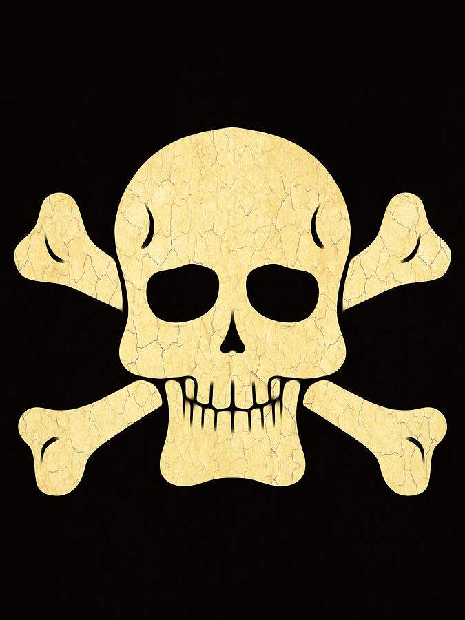 Drawing Skull With Bones With Black Background Digital Art