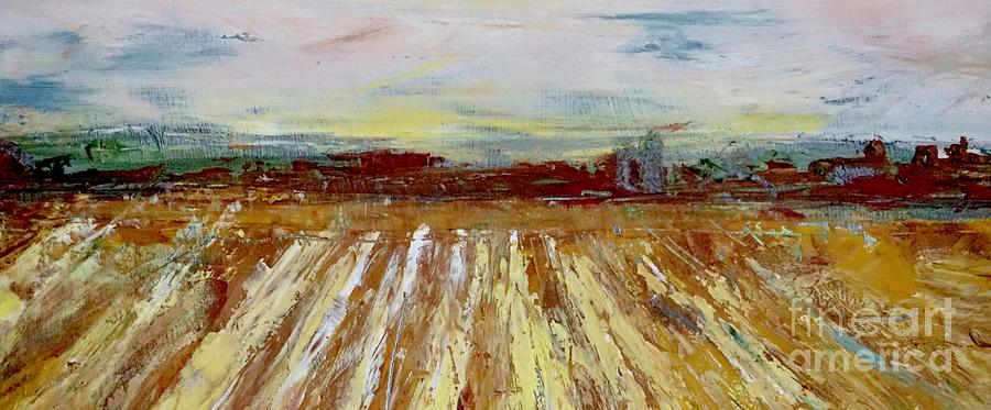 Dream Fields Midwest Farm in billboard wide format Painting by Patty Donoghue