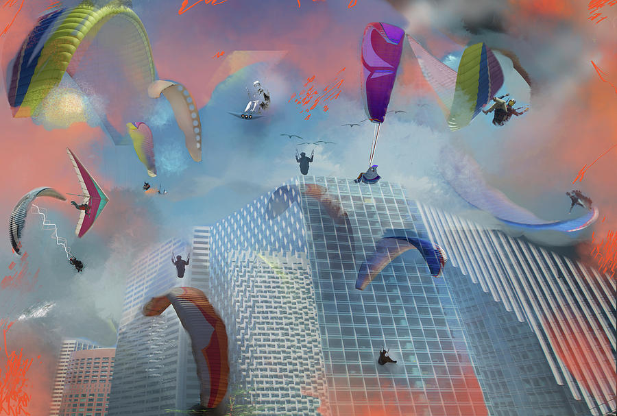 Dream Gliding Cityscape Mixed Media by SC Heffner