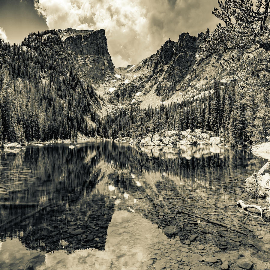 Rocky Mountain National Park Photograph - Dream Lake Mountain Landscape 1x1 - Rocky Mountain National Park in Sepia by Gregory Ballos