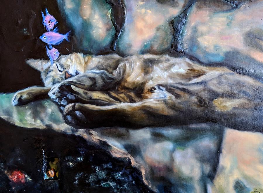 Dreaming Cat Painting