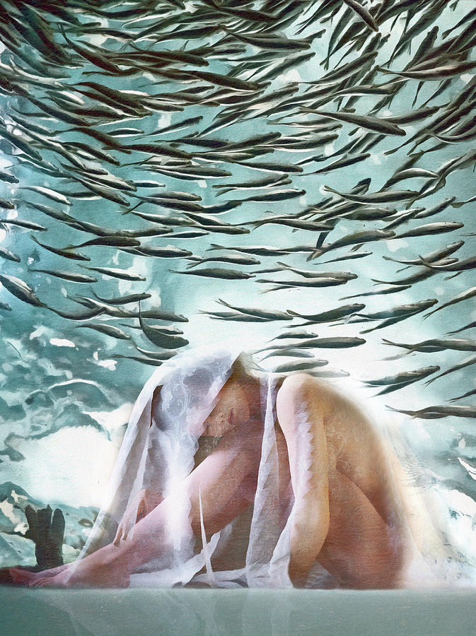 Surrealism Mixed Media - Dreaming With The Fishes by Jacky Gerritsen Surrealism Mixed Media - Dreaming With The Fishes by Jacky Gerritsen