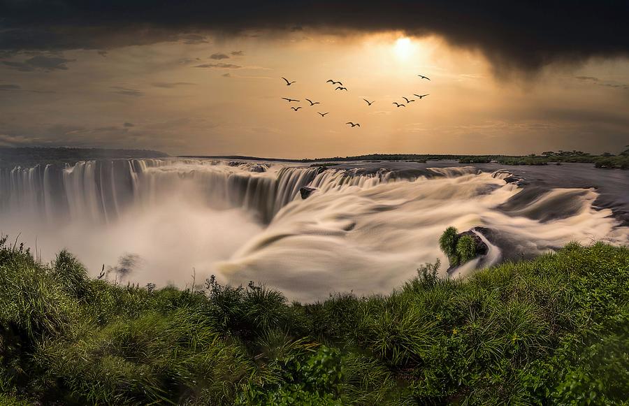 Landscape Photograph - Dreamlike View Of Iguazu Falls At Sunset by Marcel Strelow