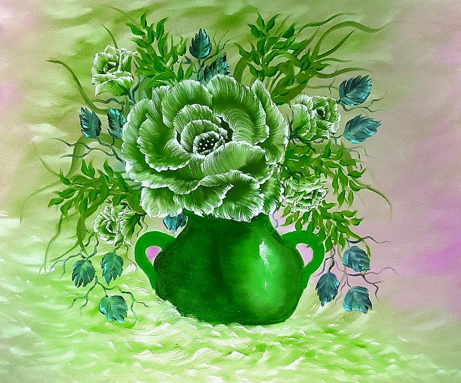 Dreamy floral rose green  Painting by Angela Whitehouse