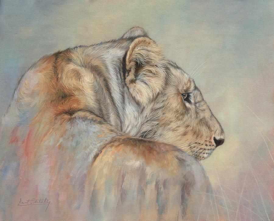 Lion Painting - Lady In Waiting by David Stribbling