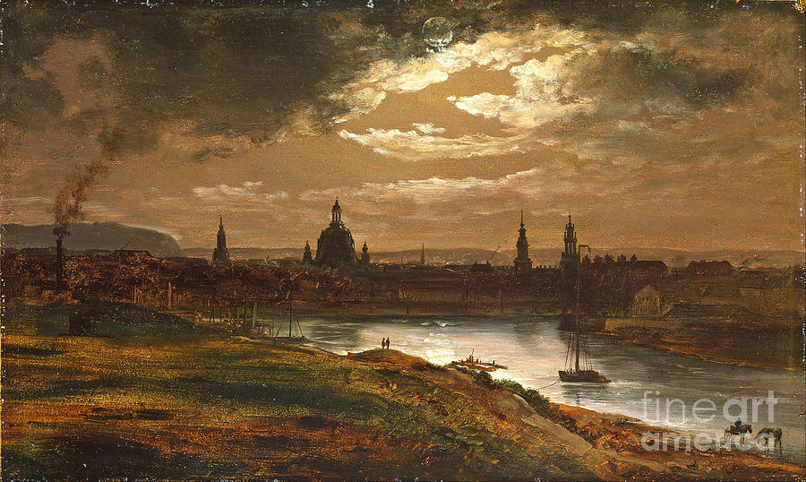 Dresden By Moonlight. Artist Dahl Drawing by Heritage Images