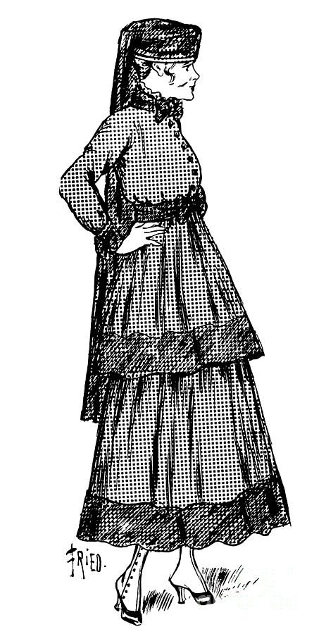 Portrait Drawing - Dress and hat with veil considered suitable for mourning by French School