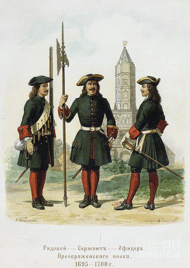 Dress Uniforms Of The Preobrazhensky Drawing by Heritage Images