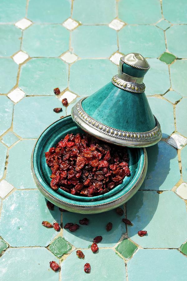 Fruit Photograph - Dried Barberries In A Tagine by Petr Gross