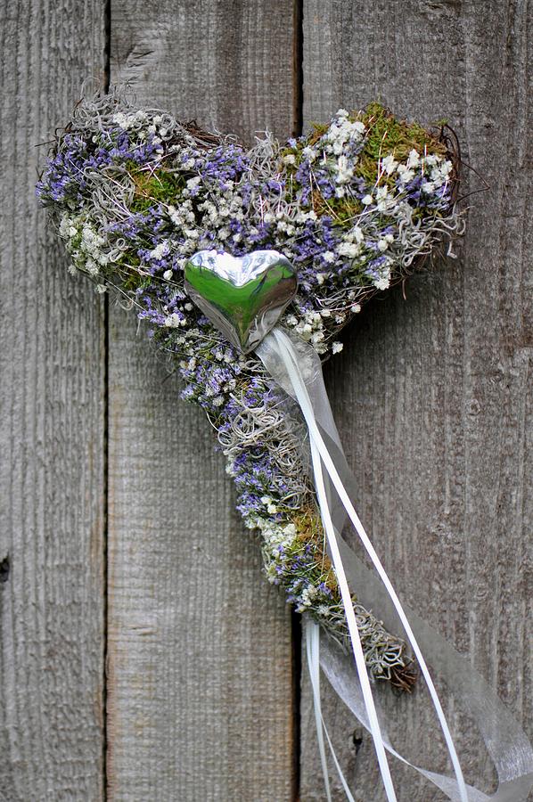 Dried Flower Heart Against Wooden Background top View Photograph by Daniela Behr