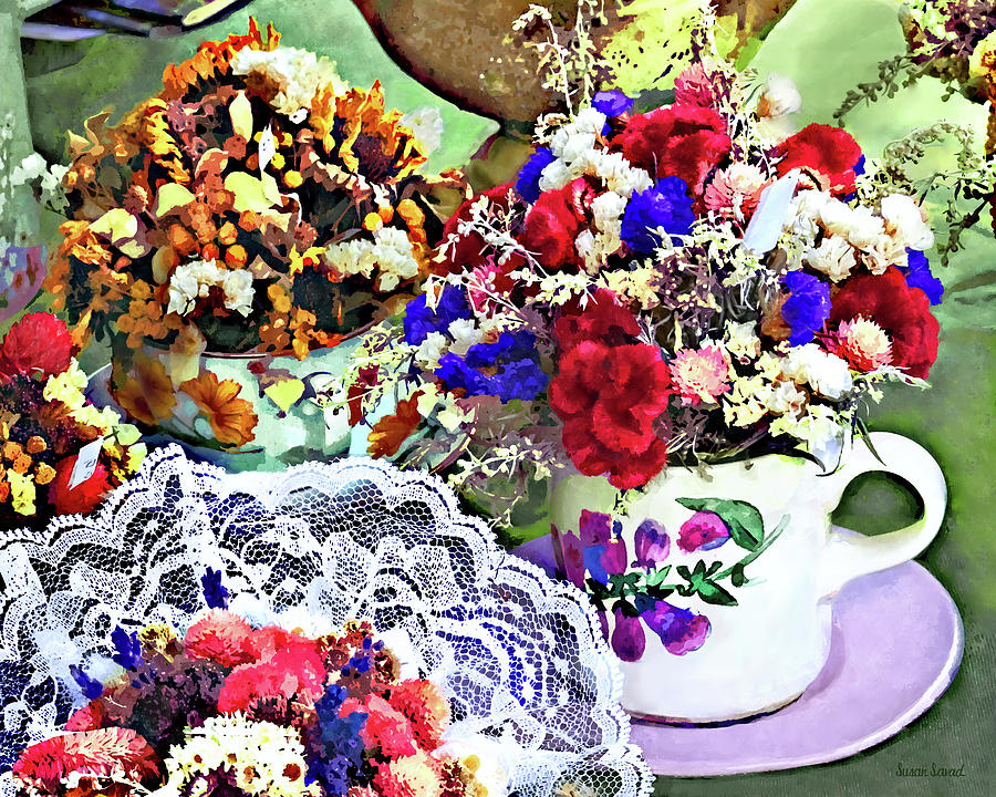 Dried Flowers in Teacups Photograph by Susan Savad