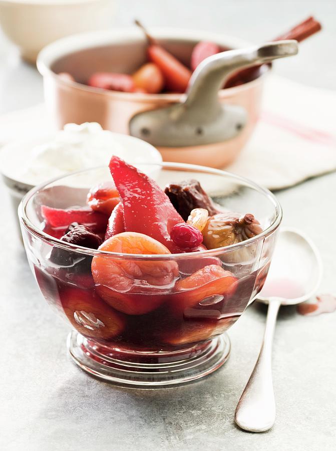 Dried Fruit Compote With Brandy Cream england Photograph by Lingwood, William