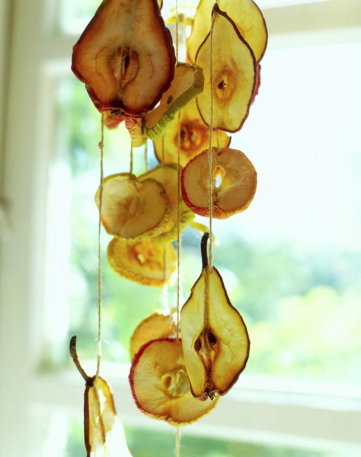 Dried Fruit Slices Hanging On Ribbons In Front Of Window Photograph by Jalag / Heiner Orth