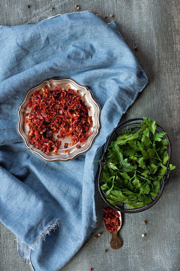 Dried Paprika And Fresh Coriander Photograph by Alicja Koll