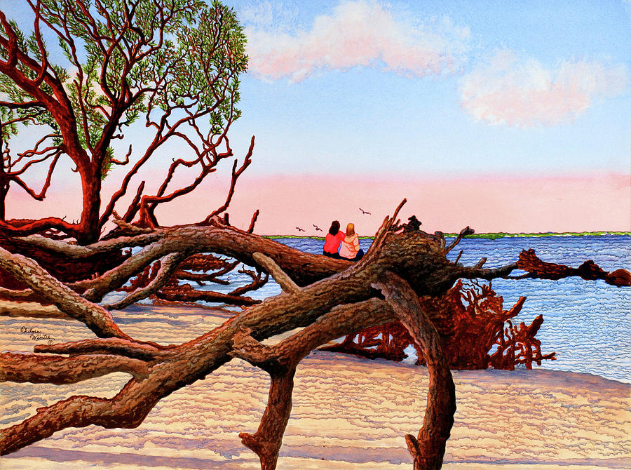 Sunset Painting - Driftwood Dreamers, Jekyll Island, Ga by Thelma Winter