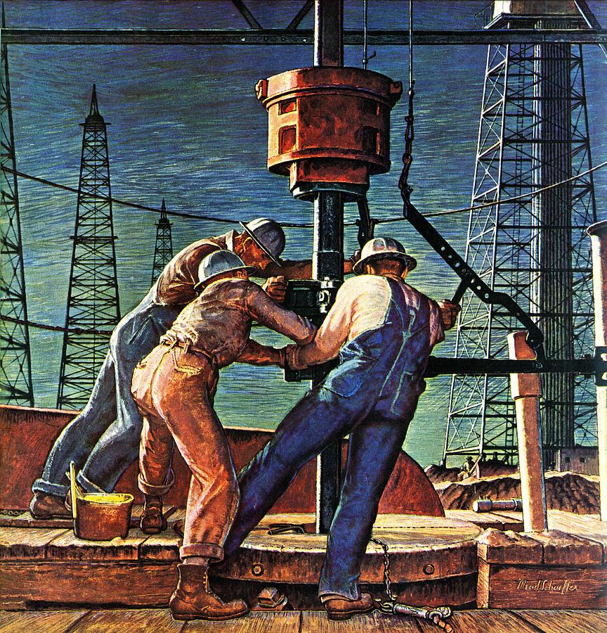 Drilling For Oil Drawing by Mead Schaeffer
