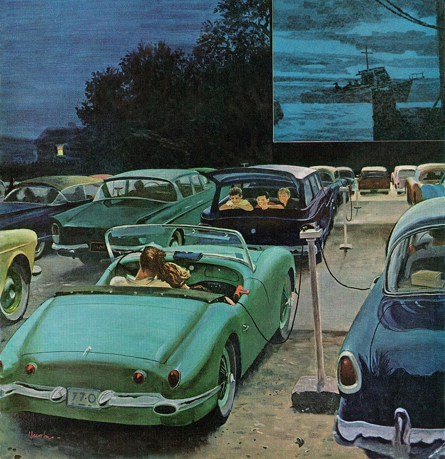 Drive-in Movies Drawing by George Hughes