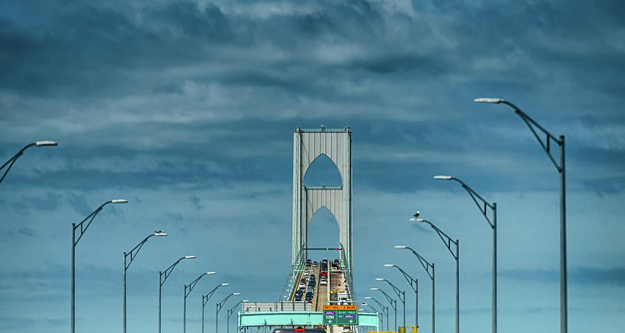 Driving In Traffic Over Newport Bridge Photograph by Alex Grichenko