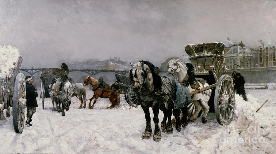 Driving Snow On The Seine, 1880 Watercolor On Paper Painting by Christian Eriksen Skredsvig