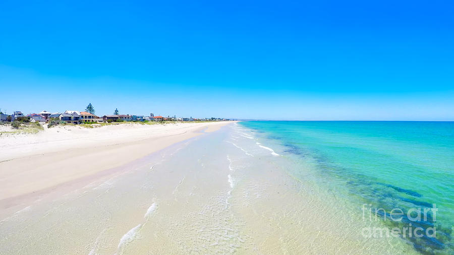 Drone aerial view of wide open white sandy beach Photograph by Milleflore Images