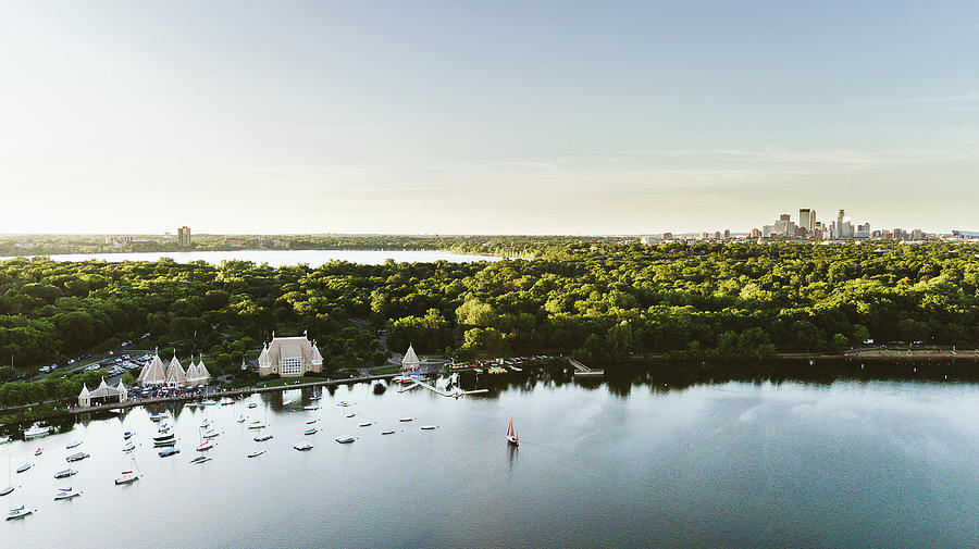Drone Shot Of Lake Harriet With The Minneapolis Skyline Photograph by Cavan Images Drone Shot Of Lake Harriet With The Minneapolis Skyline Photograph by Cavan Images