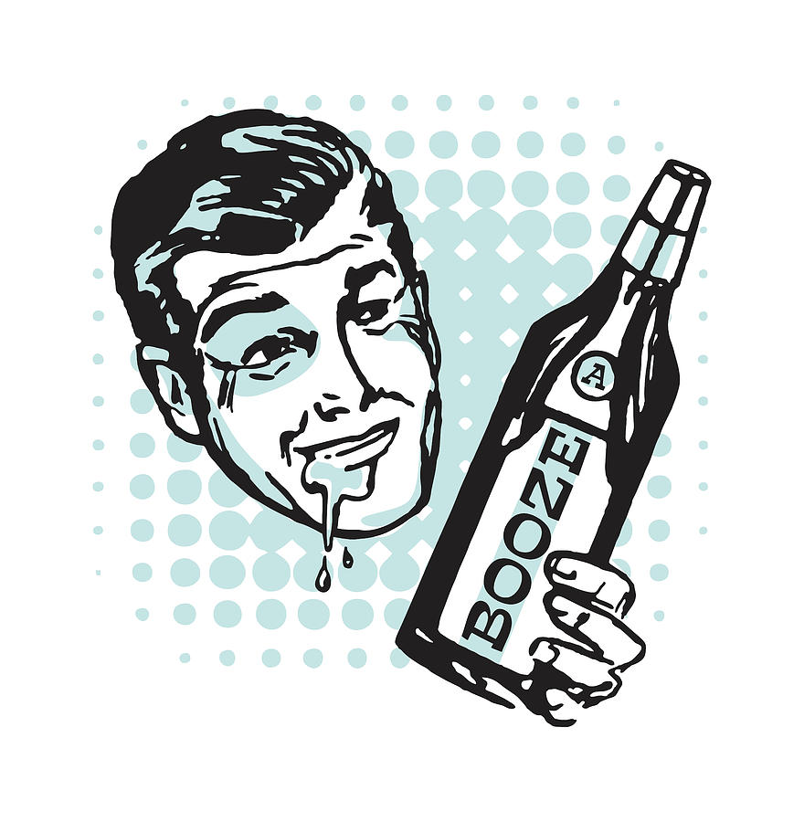 Vintage Drawing - Drooling Man Drunk on Booze by CSA Images