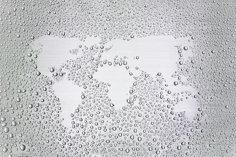 Drop Of Water  Drawing World Map  On Photograph by Yuji Sakai