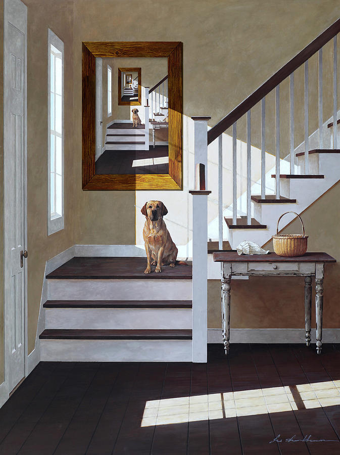 Dog Painting - Droste And Dog On Stairs by Zhen-huan Lu
